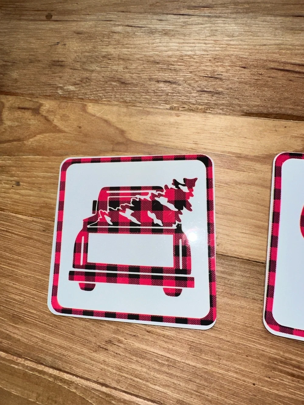 Holiday Plaid Icon metal top Coasters - Red and Black Christmas Set